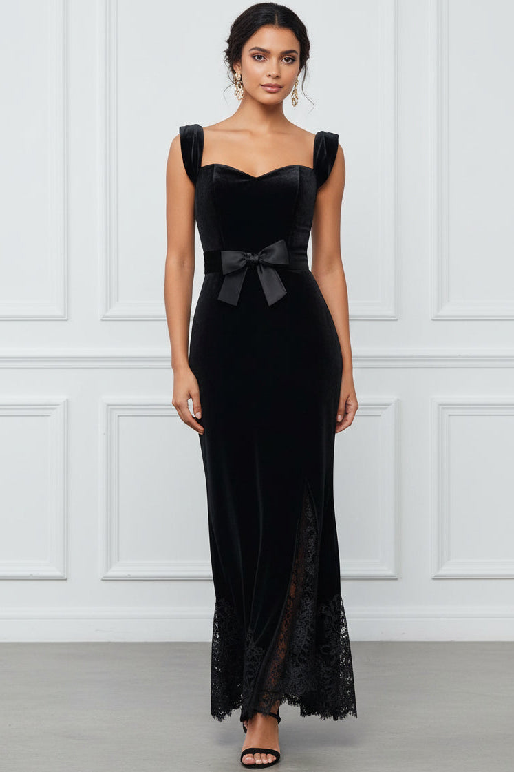Sweetheart Straps Velvet&Lace Pleated Ankle-Length Mermaid Wedding Guest Dress