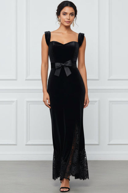 Sweetheart Straps Velvet&Lace Pleated Ankle-Length Mermaid Wedding Guest Dress