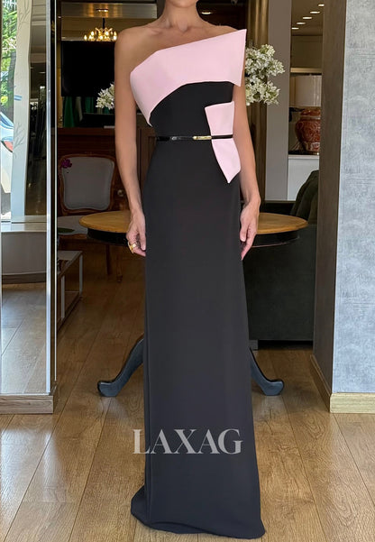 Asymmetrical-Neck Off-Shoulder Sleeveless Two Tone Satin Floor-Length Mermaid Evening Dress
