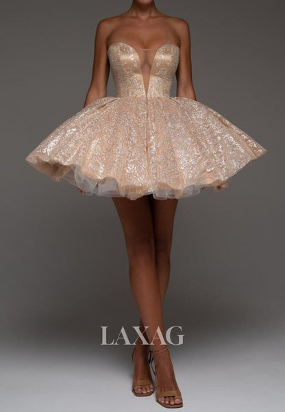 Deep V-Neck Sleeveless Fully Sequined Applique Pleated Tulle A-Line Party Homecoming Dress