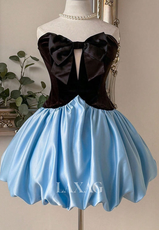 Bow-Sweetheart Off-Shoulder Sleeveless Pleated Satin A-Line Party Homecoming Dress