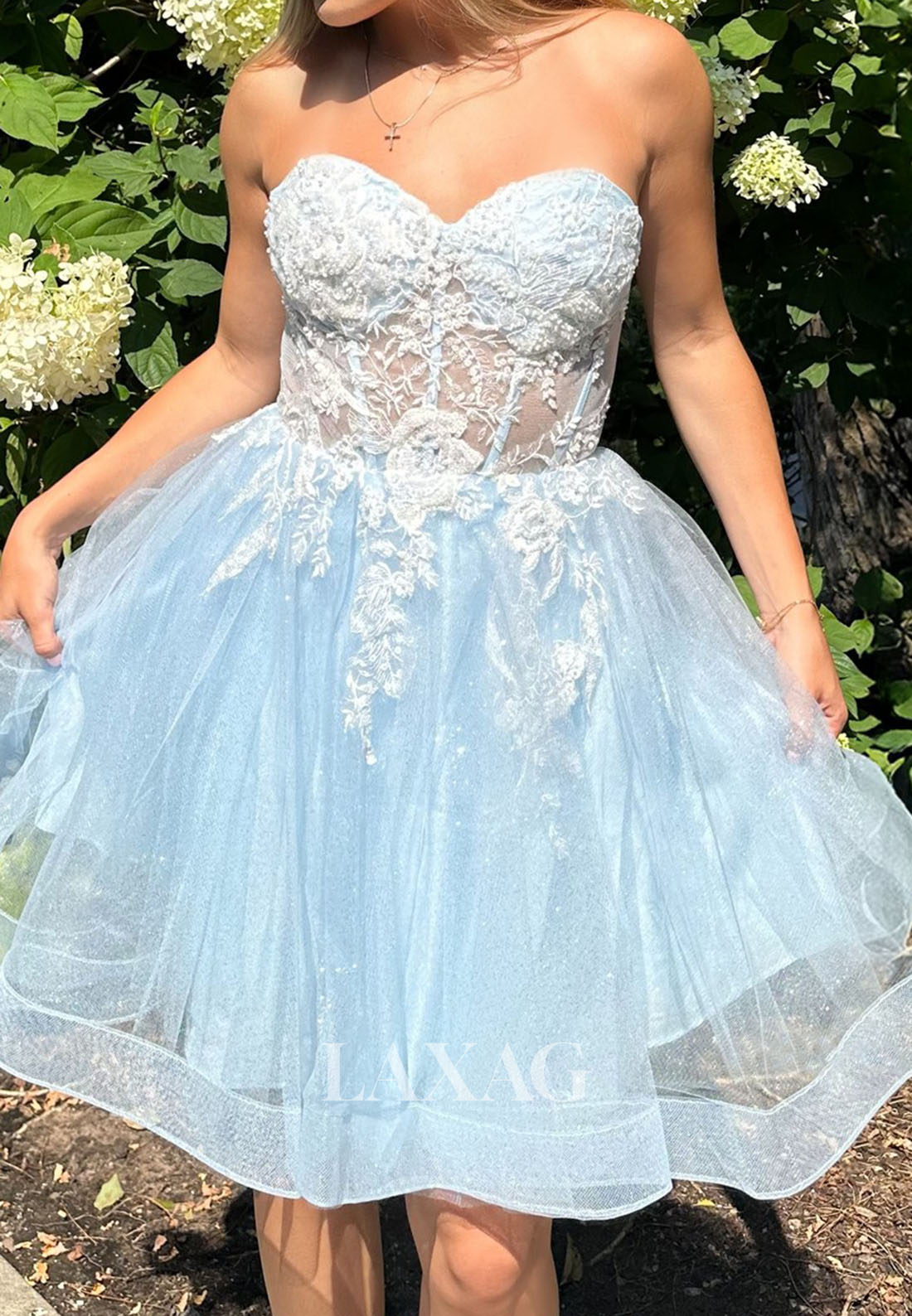 Off-Shoulder Sweetheart Sleeveless Lace Applique Pleated Tulle A-Line Party Homecoming Dress