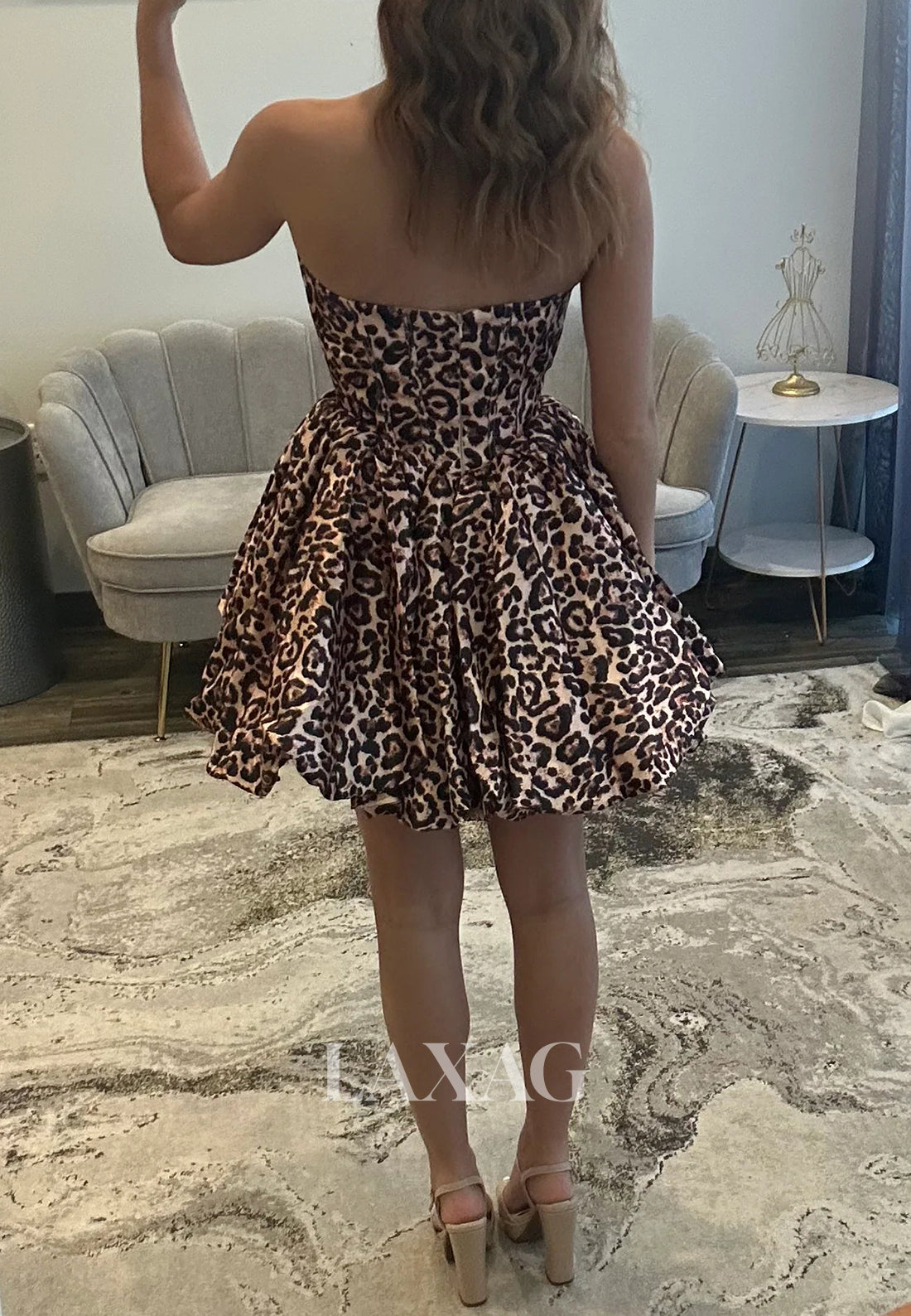 Beaded Sweetheart Off-Shoulder Sleeveless Print-Chiffon Pleated A-Line Party Homecoming Dress