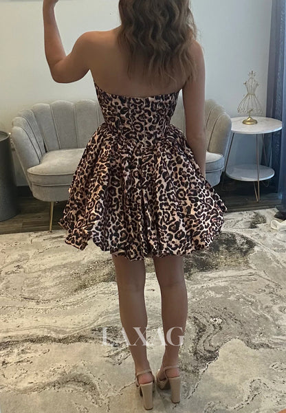 Beaded Sweetheart Off-Shoulder Sleeveless Print-Chiffon Pleated A-Line Party Homecoming Dress