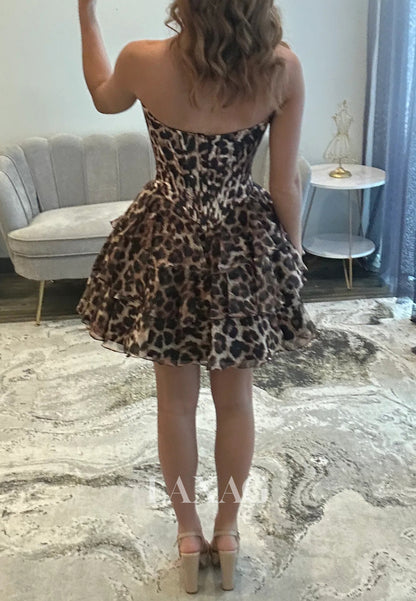 Sweetheart Off-Shoulder Sleeveless Applique Print-Chiffon Short A-Line Homecoming Dress