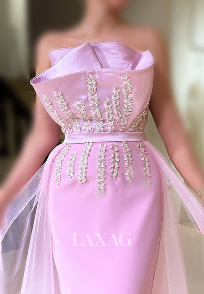 Asymmetrical-Neck Sleeveless Formal Gowns Off-Shoulder Rhinestone Satin Mermaid Evening Dress