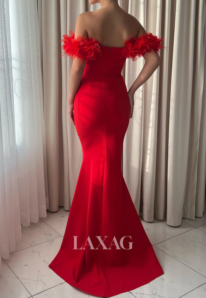 Floral Embellished Tube Top Off-Shoulder Evening Gowns Sleeveless Satin Mermaid Prom Dress