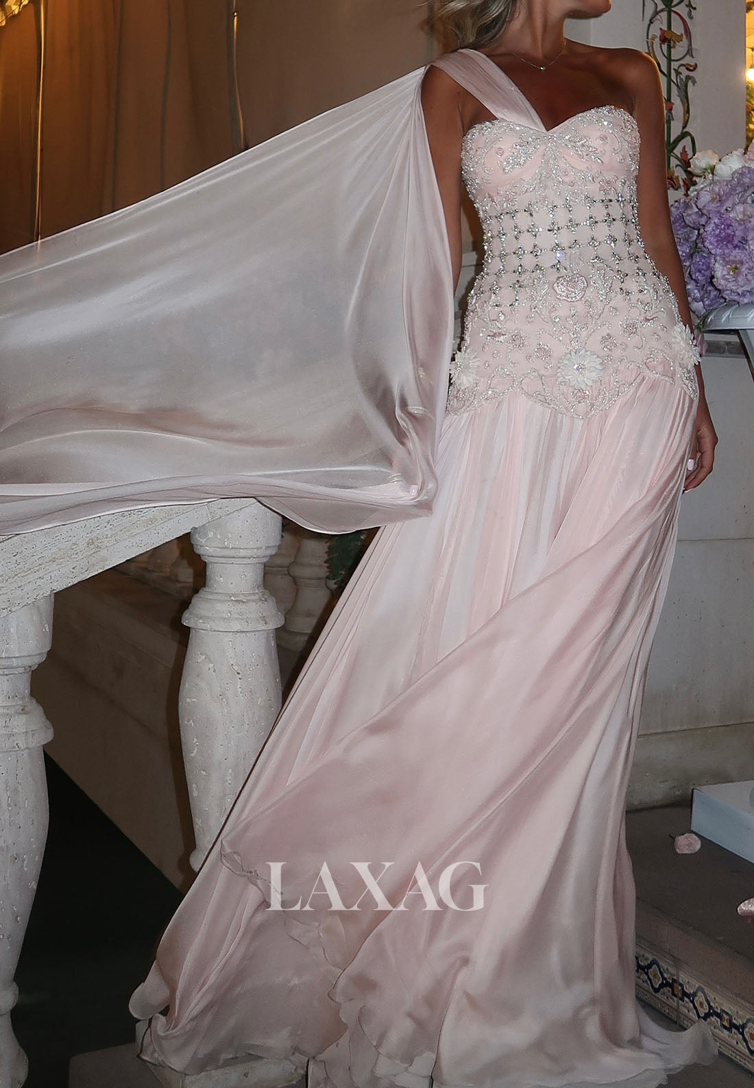 Off-Shoulder Sweetheart Mermaid Prom Dress Beaded Sequined Applique Pleated Chiffon Party Gowns