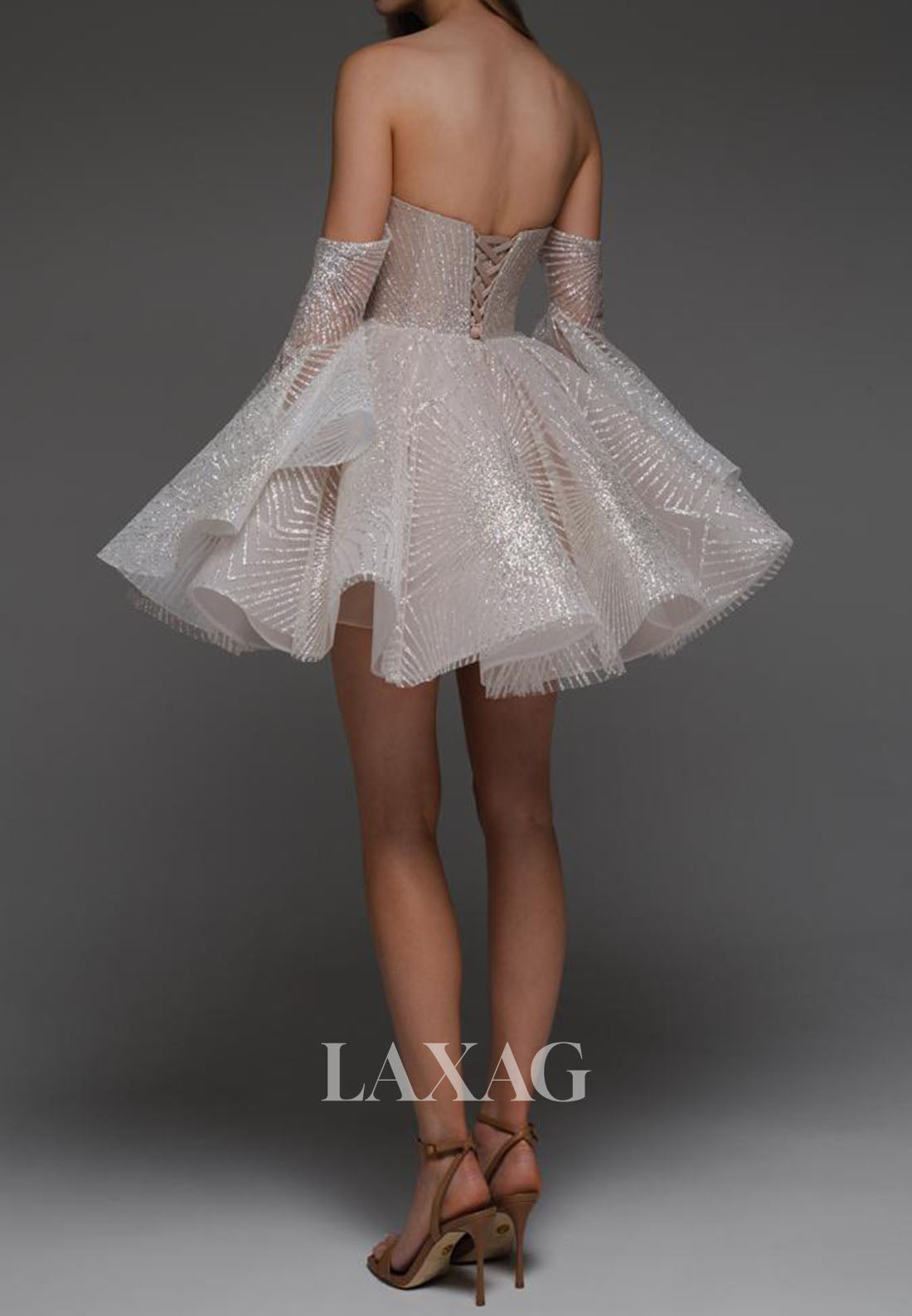 Plunging V-Neck Long-Sleeves Fully Sequined Pleated Sheer Tulle A-Line Homecoming Dress
