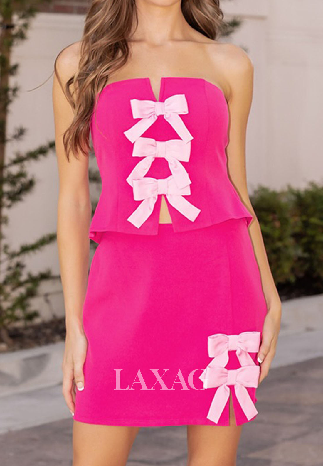 Tube Top Off-Shoulder Sleeveless Satin Pleated A-Line Party Homecoming Dress with Bows