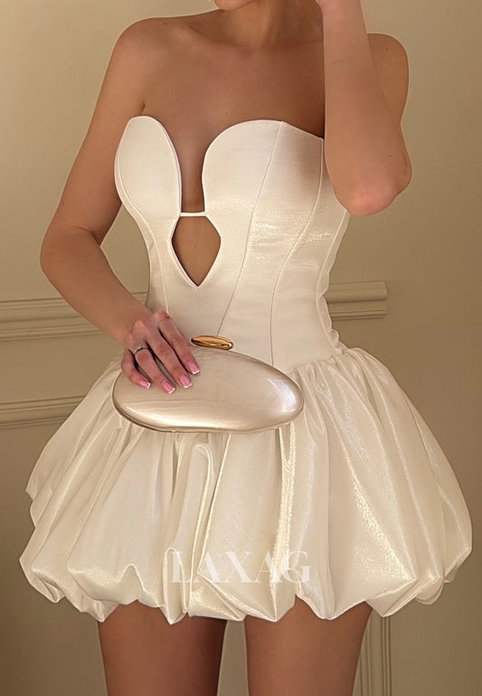 Off-Shoulder Sweetheart Sleeveless Satin Pleated Short Beach A-Line Wedding Dress
