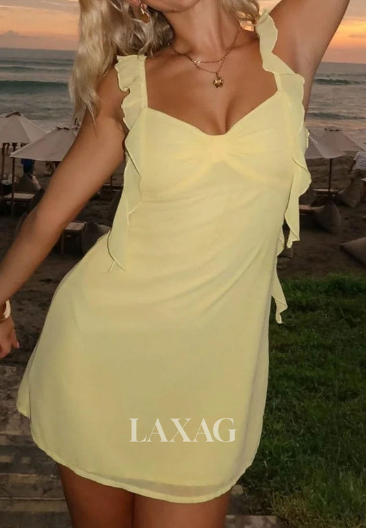 V-Neck Spaghetti Straps Sleeveless Pleated Chiffon A-Line Party Homecoming Dress