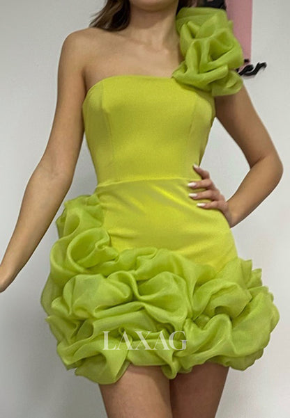 Off-Shoulder Sleeveless Tube Top Floral Embellished Pleated Chiffon Mermaid Homecoming Dress