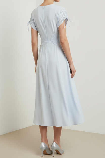 V-Neck Cap-Sleeves Tea-Length Chiffon Pleated A-Line Mother of the Bride Dress