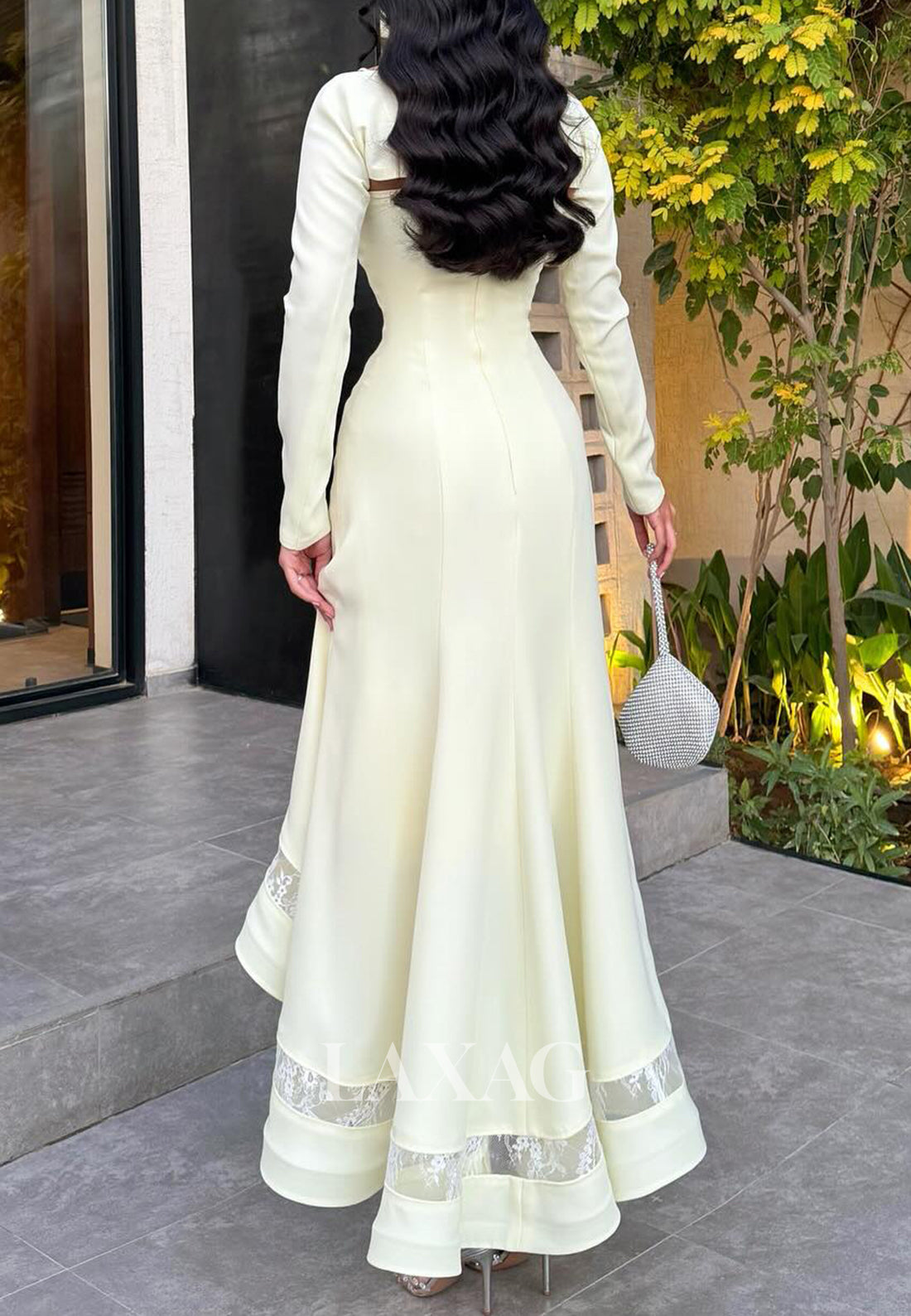 Sweetheart Spaghetti Straps Long-Sleeves Lace&Satin Floor-Length Two Piece Mermaid Evening Dress