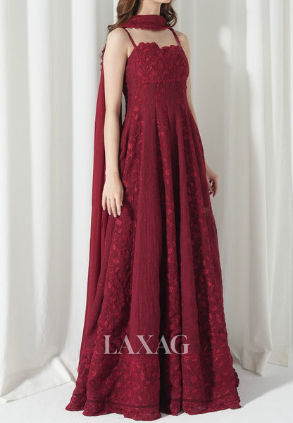 Sweetheart Spaghetti Straps Formal Gowns Sleeveless Applique Pleated Satin A-Line Evening Dress