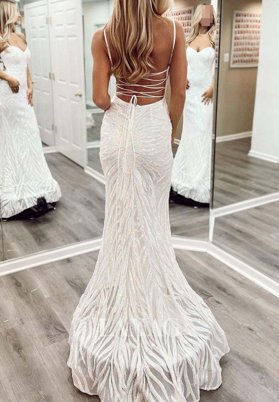 Sweetheart Spaghetti Straps Party Gowns Fully Sequined Applique Mermaid Prom Dress with Train