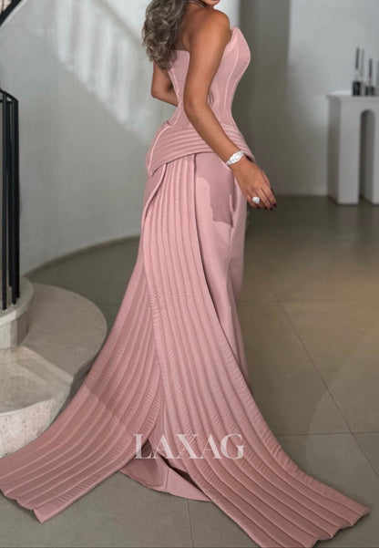 Bateau-Neck Long-Sleeves Satin Mermaid Evening Dress Beaded Sequined Applique Formal Gowns