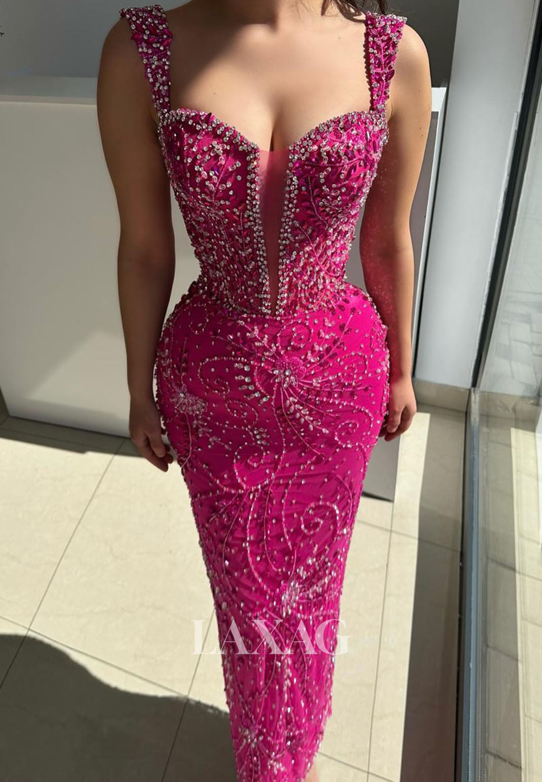 Sweetheart Fully Sequined Beaded Mermaid Evening Dress Straps Sleeveless Formal Gowns