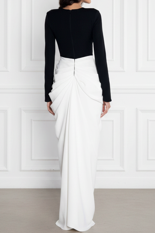 Long Sleeve Draped Column Gown