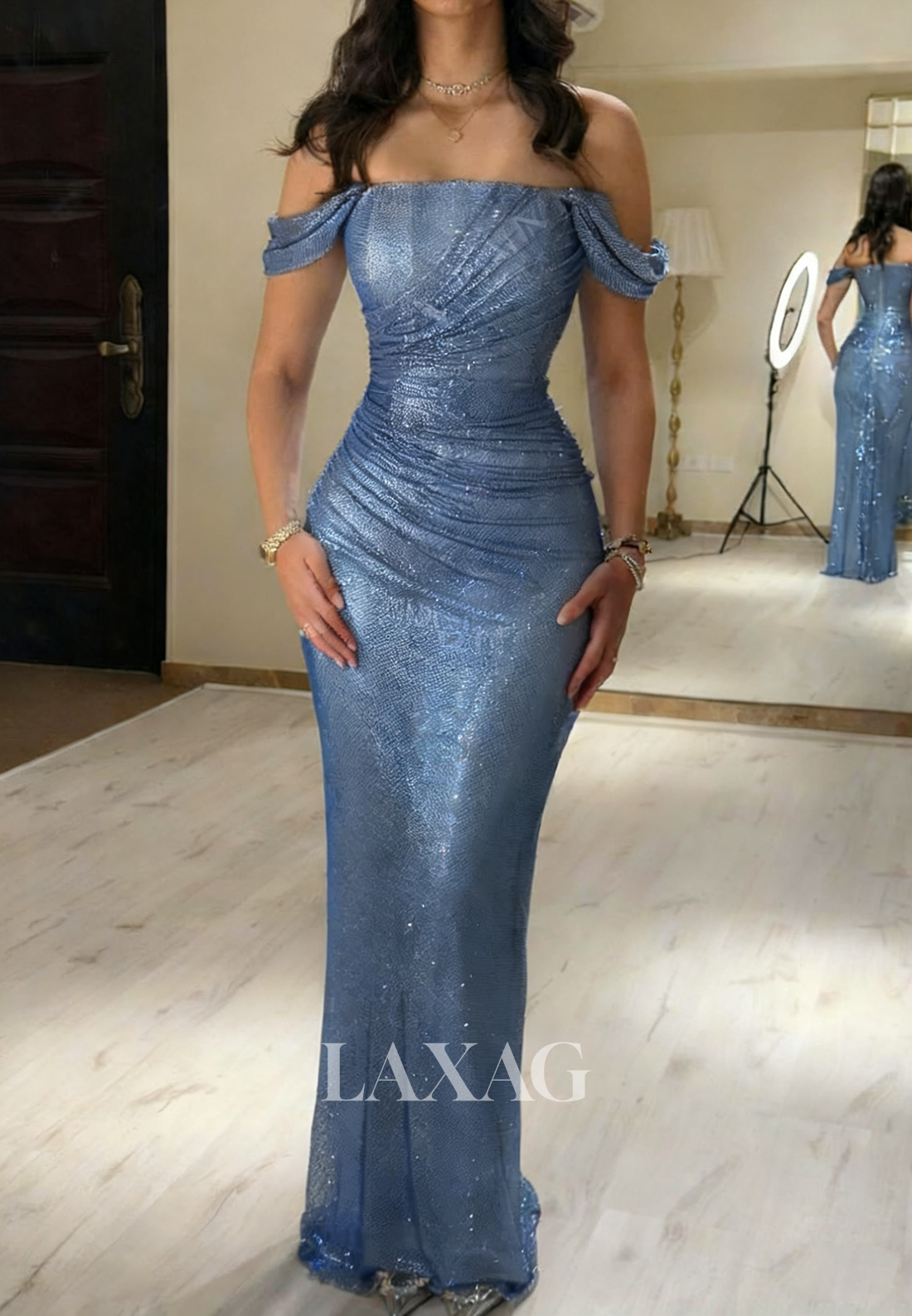 Tube Top Off-Shoulder Pleated Tulle Party Gowns Fully Sequined Floor-Length Mermaid Prom Dress