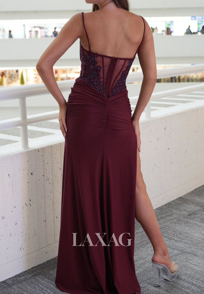 V-Neck Spaghetti Straps Mermaid Prom Dress Sleeveless Sequined Beaded Party Gowns