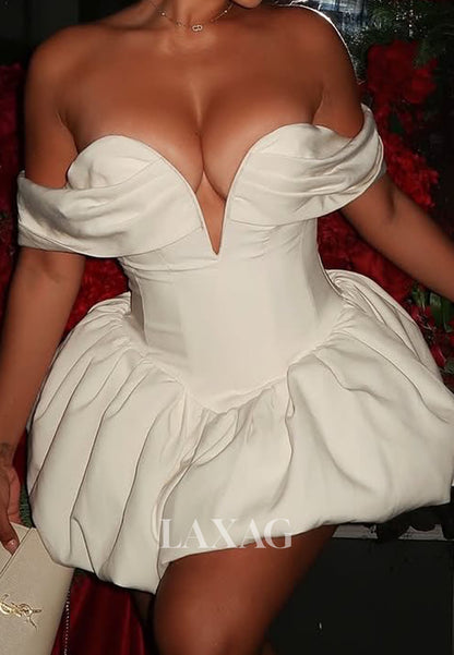 V-Neck Off-Shoulder Sleeveless Pleated Satin Short A-Line Party Homecoming Dress