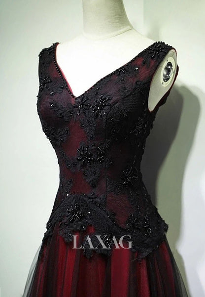 V-Neck Sleeveless Applique Pleated Tulle Formal Gowns Off-Shoulder Beaded Sequined A-Line Wedding Dress