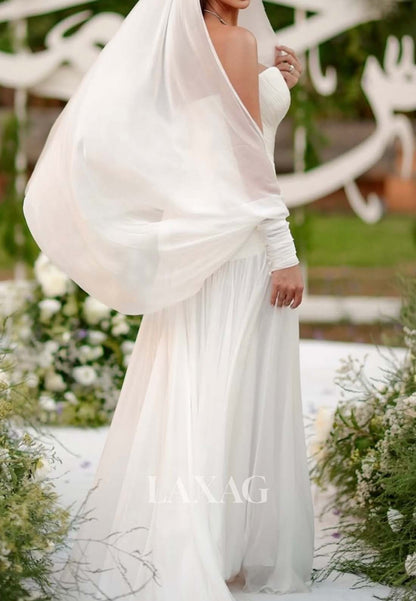 Sleeveless Pleated Chiffon Bride Gowns Sweetheart Off-Shoulder Simple Mermaid Wedding Dress