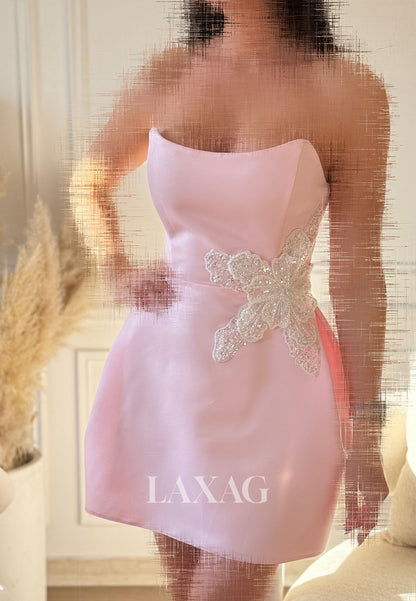 Scoop-Neck Sleeveless Sequined Floral Embellished Satin Short A-Line Party Homecoming Dress