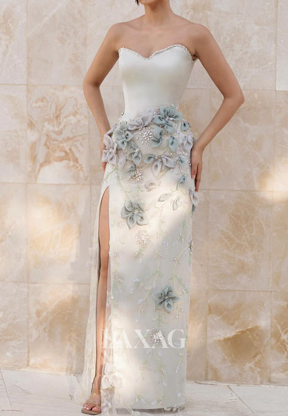 Sweetheart Off-Shoulder Formal Gowns Sleeveless Floral Embellished Sequined Beaded Mermaid Evening Dress