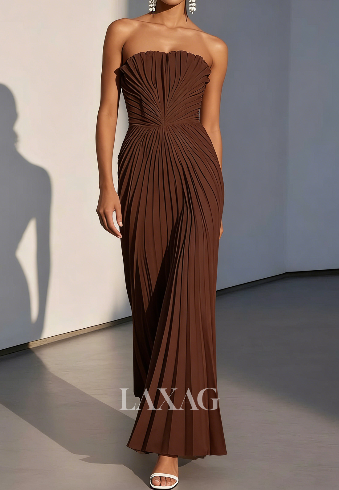 Tube Top Off-Shoulder Sleeveless Chiffon Pleated Floor-Length Simple Mermaid Evening Dress