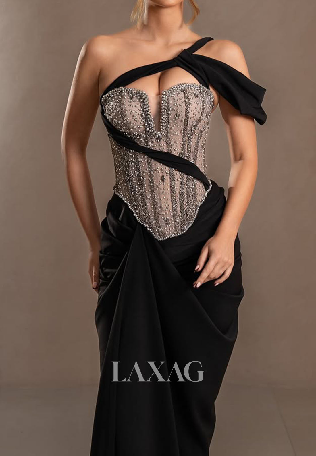 Sweetheart One-Strap Sleeveless Party Gowns Beaded Pleated Satin Mermaid Prom Dress