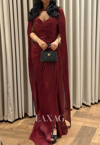 Sweetheart Sleeveless Pleated Chiffon High Slit Mermaid Evening Dress with Overlay