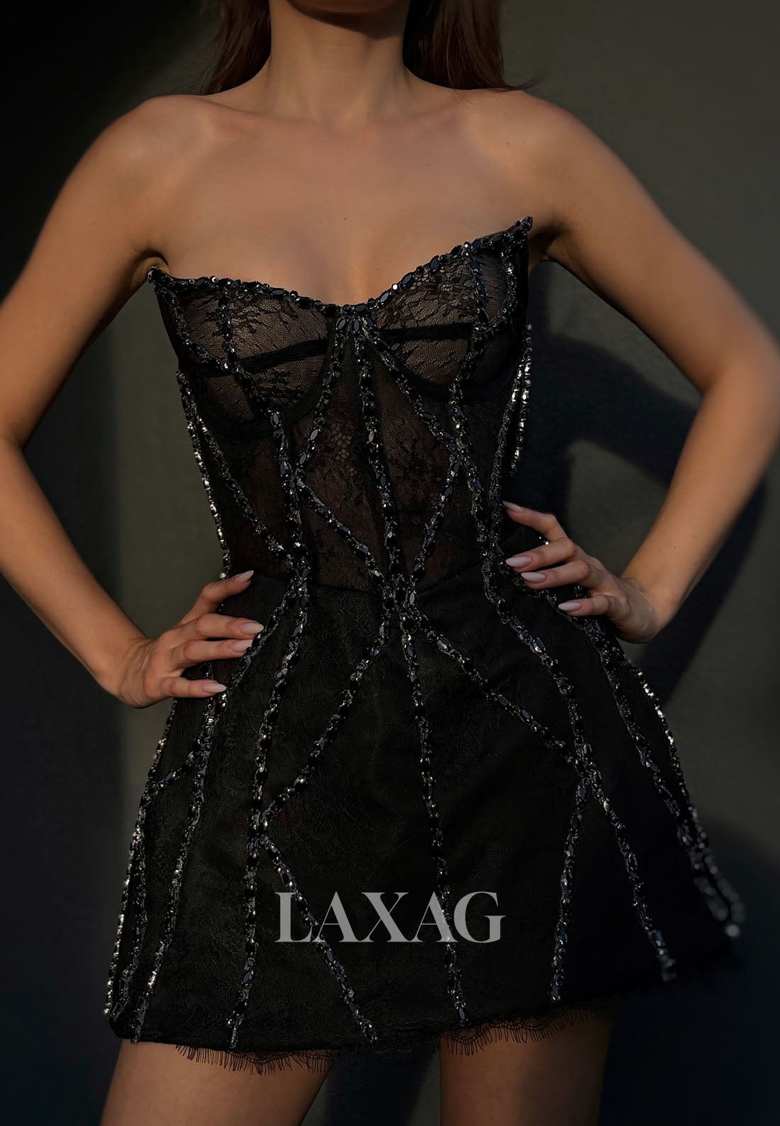 V-Neck Off-Shoulder Sleeveless Beaded Sequined Pleated Lace A-Line Party Homecoming Dress