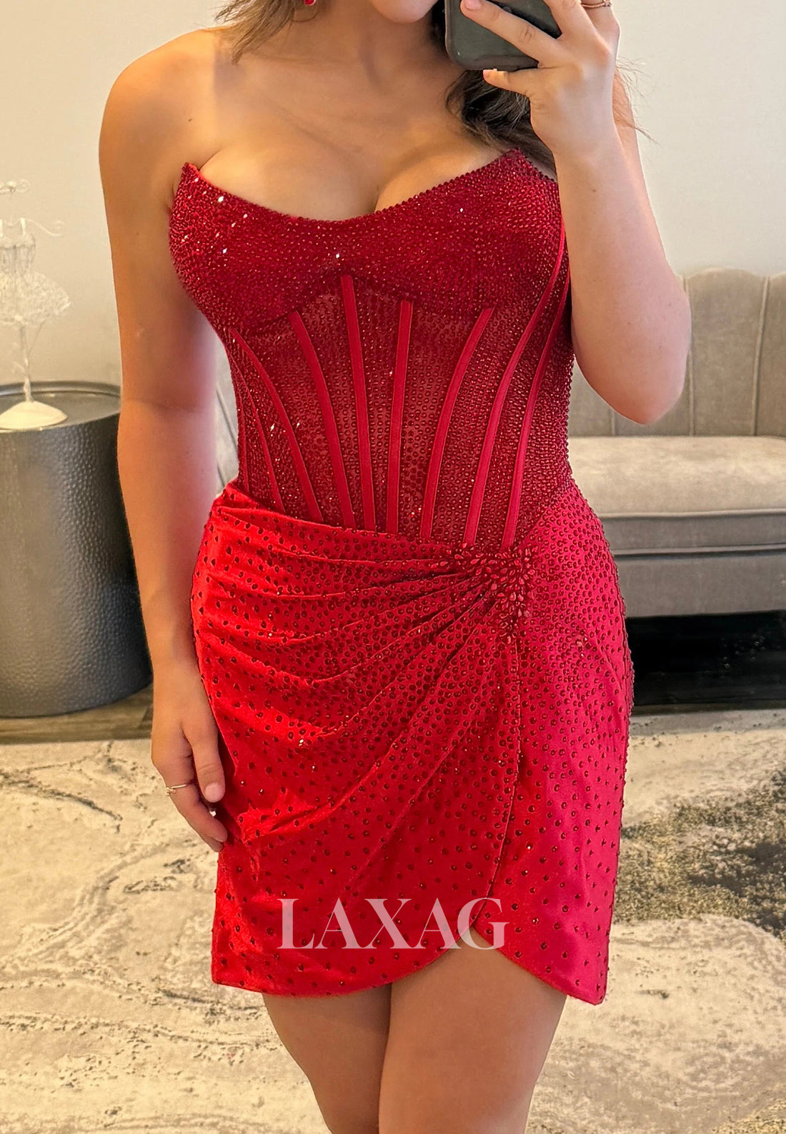 Off-Shoulder Scoop-Neck Sleeveless Fully Beaded Pleated Mermaid Party Homecoming Dress