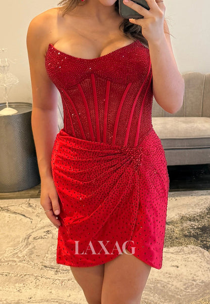 Off-Shoulder Scoop-Neck Sleeveless Fully Beaded Pleated Mermaid Party Homecoming Dress