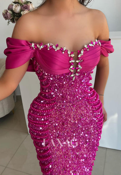 Sweetheart Fully Sequined Floor-Length Formal Gowns Rhinestone Pearls Mermaid Evening Dress