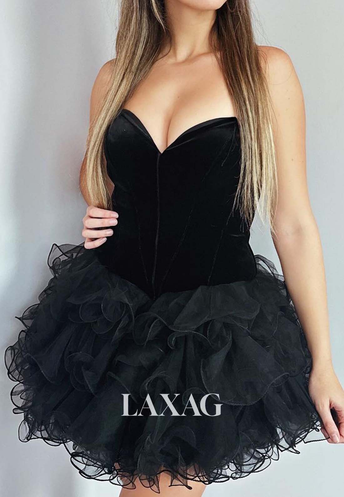 Off-Shoulder Sweetheart Sleeveless Tulle Tiered Short A-Line Party Homecoming Dress