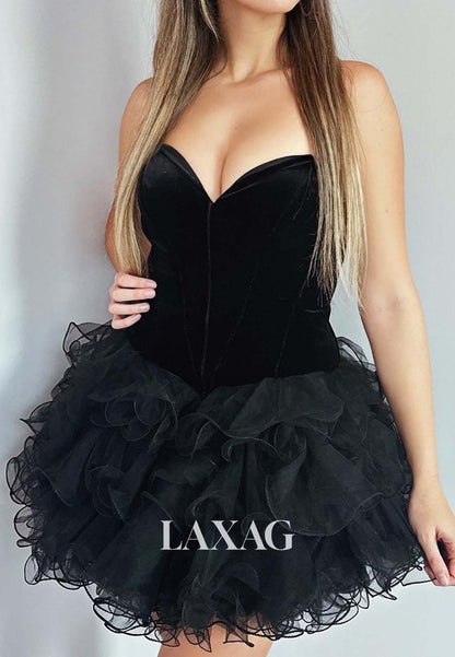 Off-Shoulder Sweetheart Sleeveless Tulle Tiered Short A-Line Party Homecoming Dress