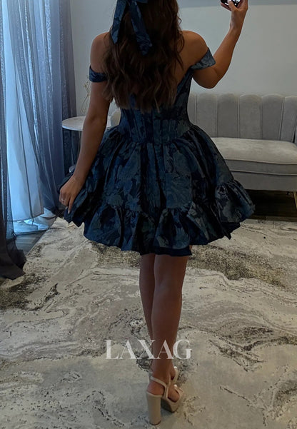 Scoop-Neck Off-Shoulder Sleeveless Pleated Print-Satin A-Line Party Homecoming Dress