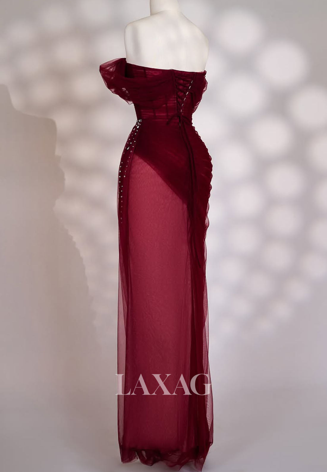 Off-Shoulder Floor-Length Beaded Mermaid Prom Dress Sweetheart Pleated Tulle Party Gowns