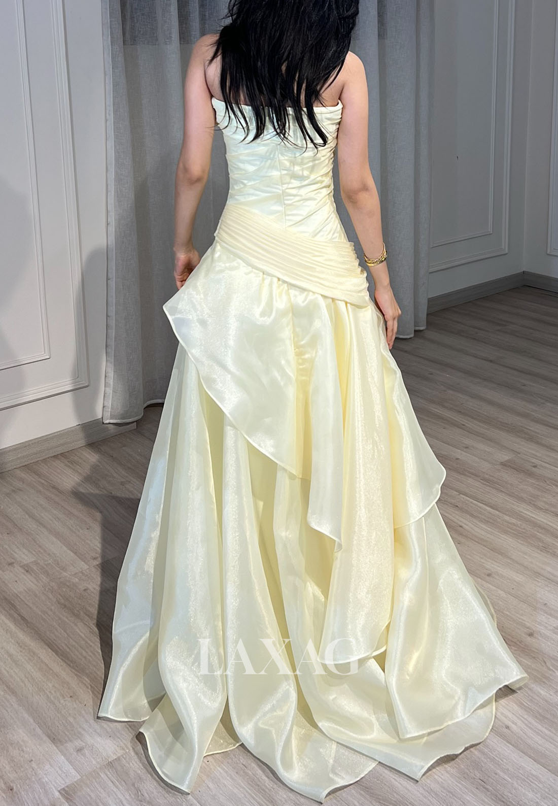 Tube Top Off-Shoulder Sleeveless Party Gowns Pleated Chiffon A-Line Prom Dress with Slit