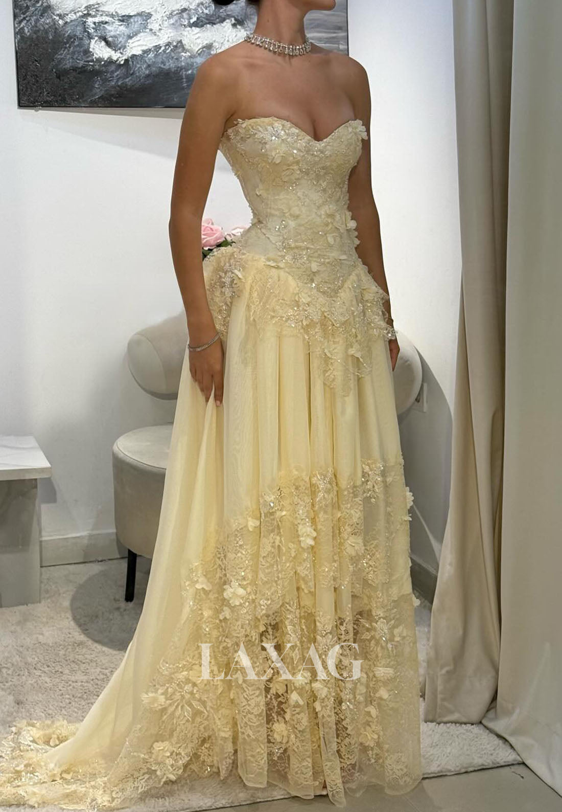 Sweetheart Off-Shoulder Satin A-Line Prom Dress Sleeveless Sequined La Laxag Sweetheart Off-Shoulder Satin A-Line Prom Dress Sleeveless Sequined La Laxag