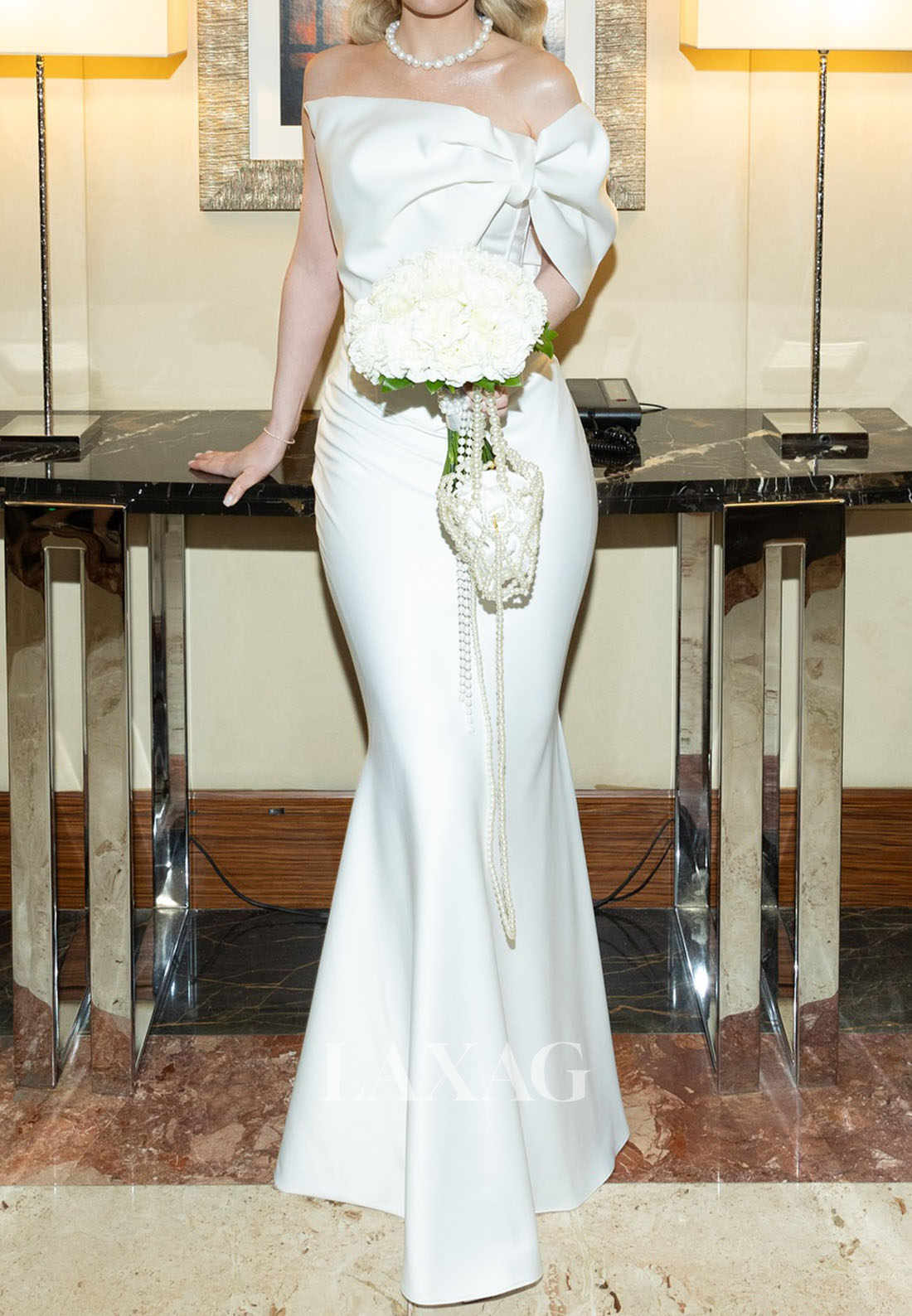 Asymmetrical-Neck Pleated Satin Bride Gowns Sleeveless Floor-Length Mermaid Wedding Dress