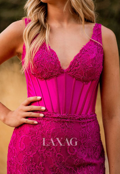 V-Neck Straps Sleeveless Beaded Applique Pleated Satin Short Mermaid Party Homecoming Dress