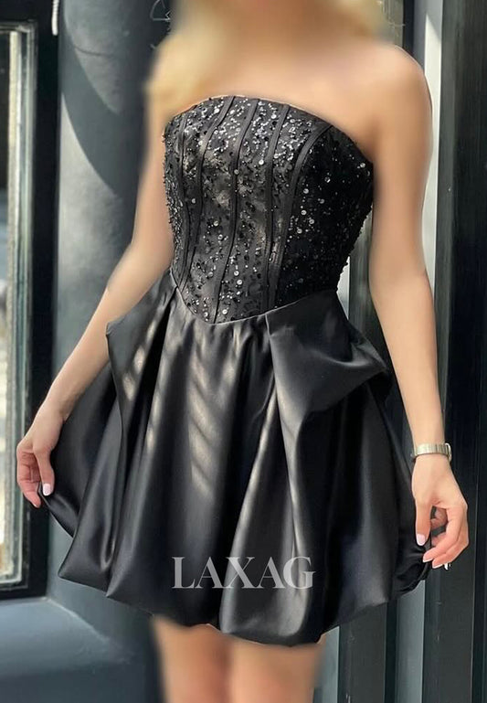 Bateau-Neck Off-Shoulder Sequined Beaded Pleated Satin A-Line Party Homecoming Dress