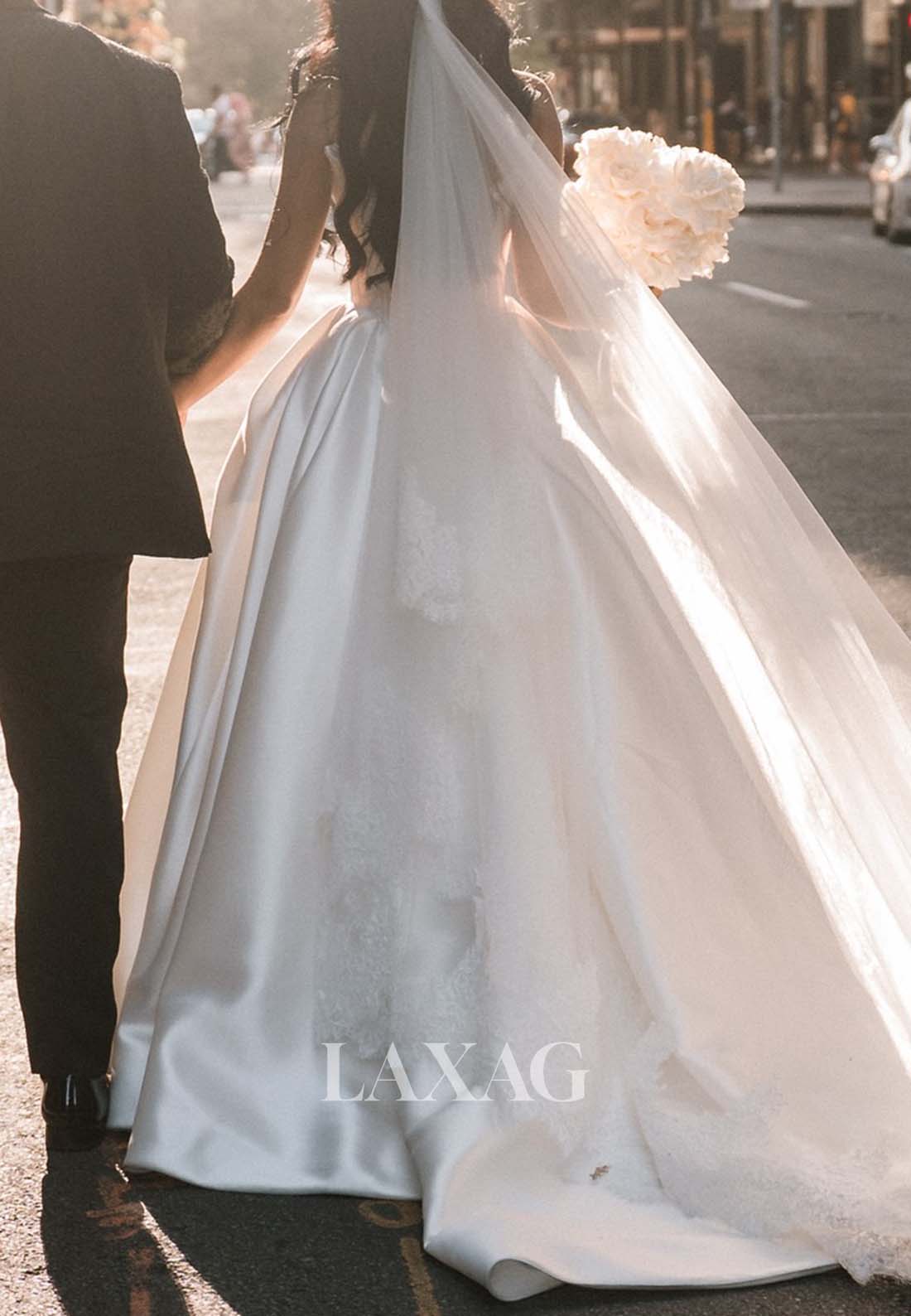 Simple Sweetheart Off-Shoulder Sleeveless Beaded Pleated Satin Long A-Line Wedding Dress