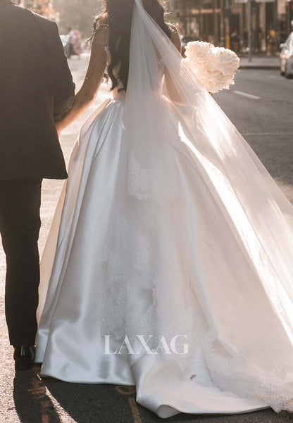 Simple Sweetheart Off-Shoulder Sleeveless Beaded Pleated Satin Long A-Line Wedding Dress