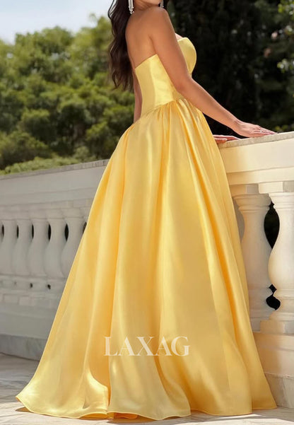 Sweetheart Sleeveless Floor-Length Party Gowns Off-Shoulder Satin Pleated A-Line Prom Dress